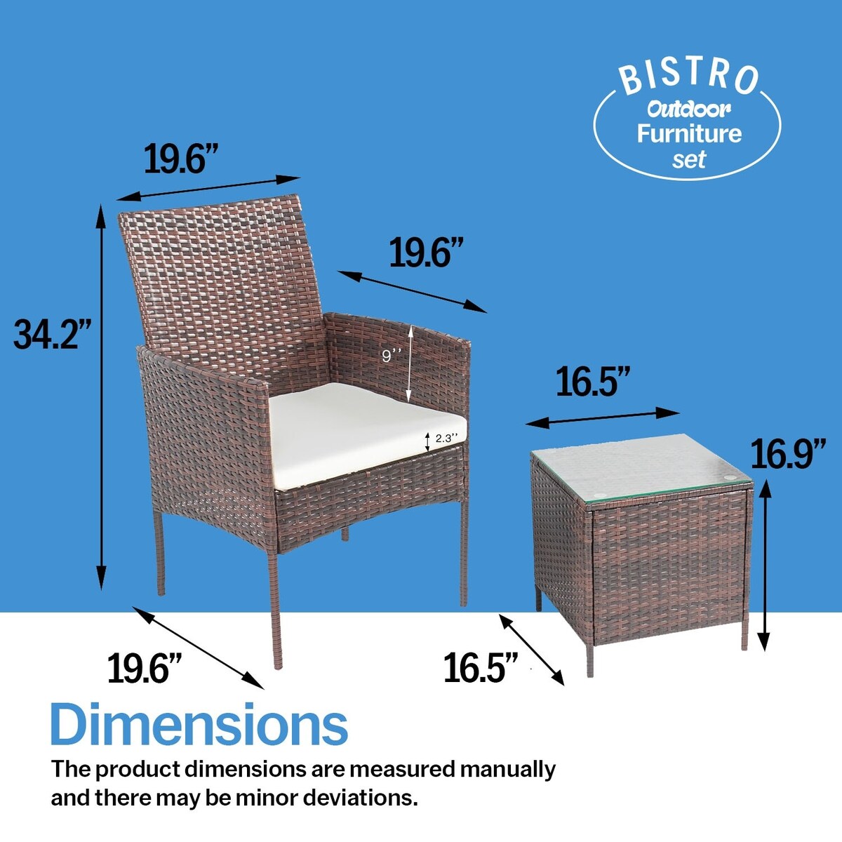 Pyramid Home Decor Rattan 3-piece Patio Bistro Set