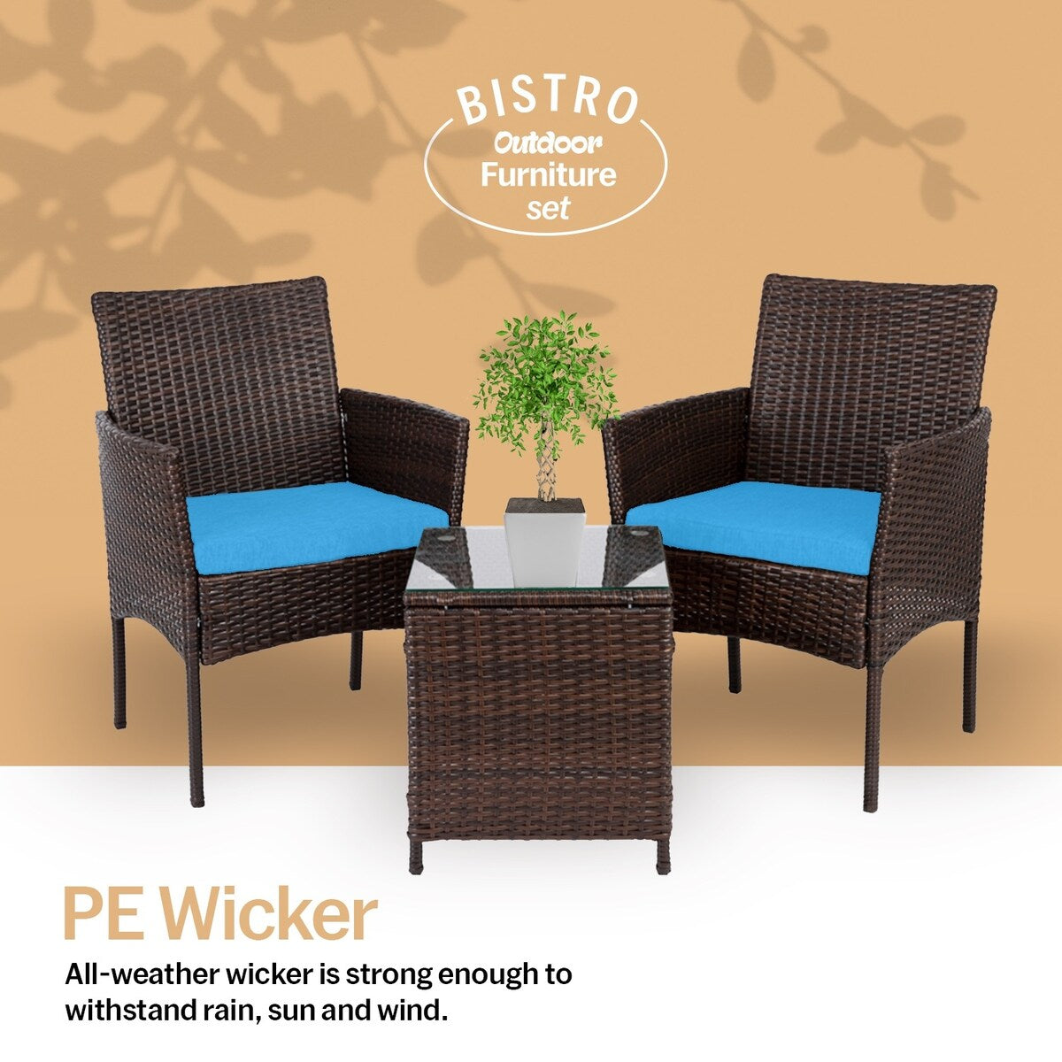 Pyramid Home Decor Rattan 3-piece Patio Bistro Set