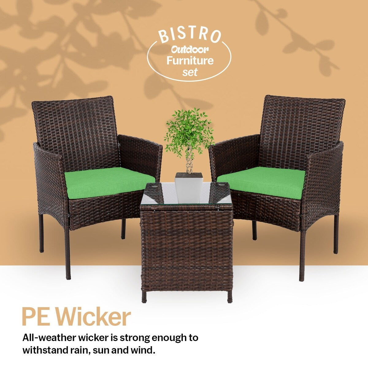 Pyramid Home Decor Rattan 3-piece Patio Bistro Set
