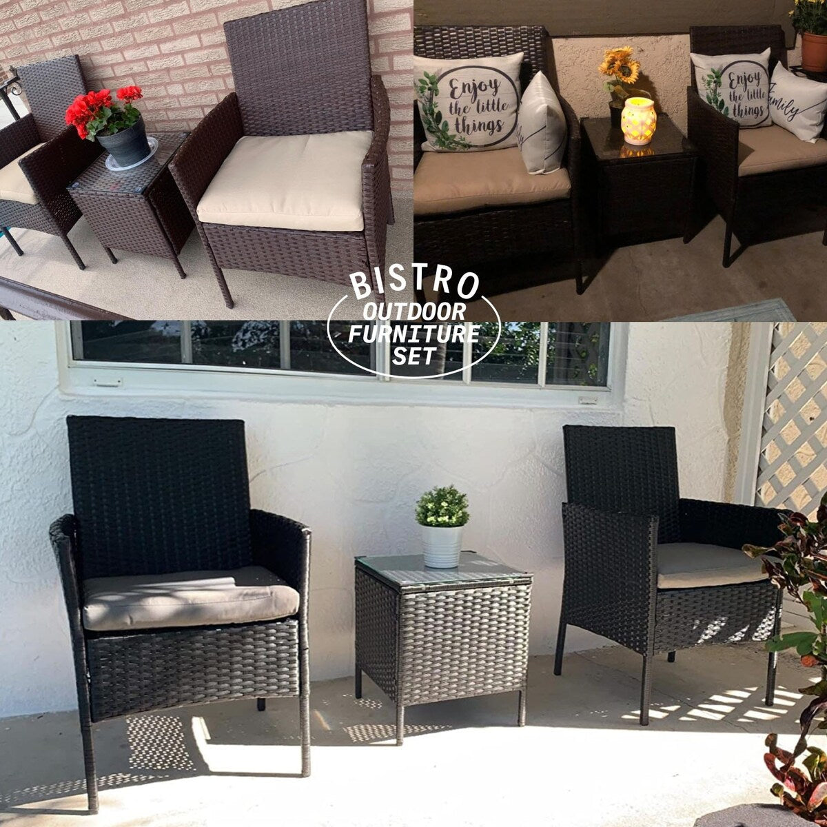 Pyramid Home Decor Rattan 3-piece Patio Bistro Set