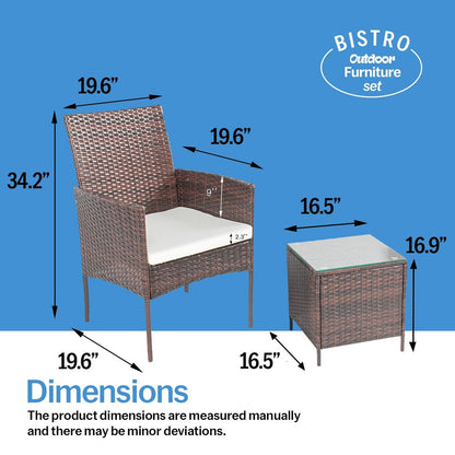 Pyramid Home Decor Rattan 3-piece Patio Bistro Set