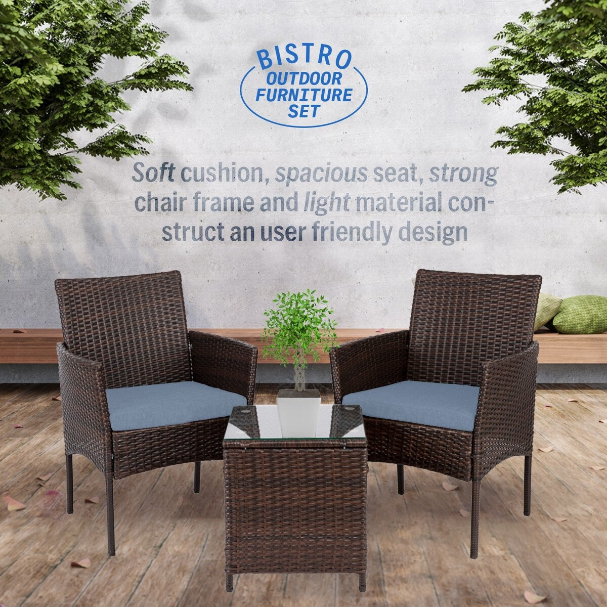 Pyramid Home Decor Rattan 3-piece Patio Bistro Set