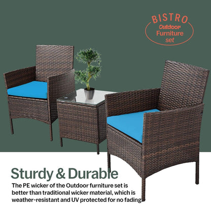 Pyramid Home Decor Rattan 3-piece Patio Bistro Set