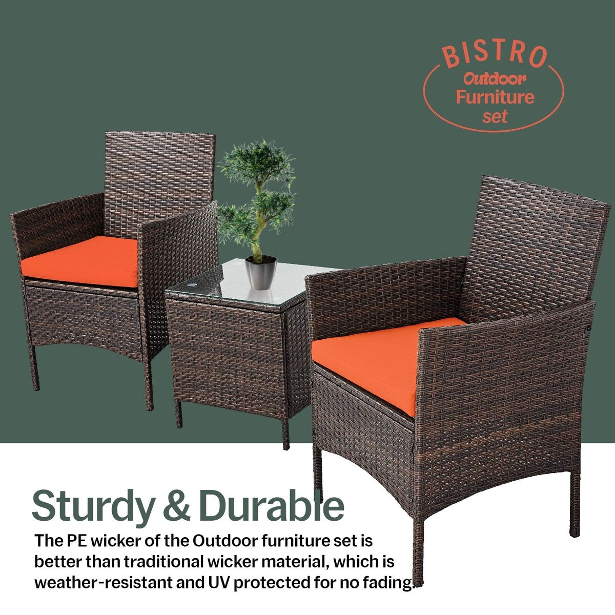 Pyramid Home Decor Rattan 3-piece Patio Bistro Set
