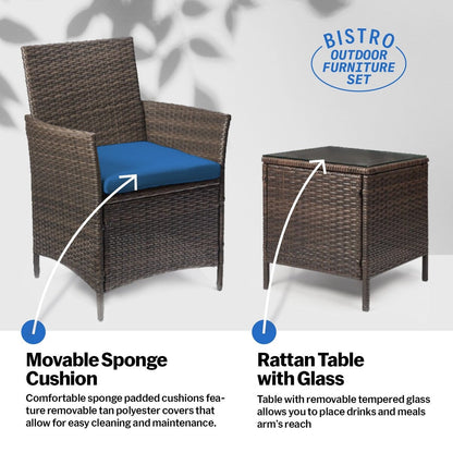Pyramid Home Decor Rattan 3-piece Patio Bistro Set