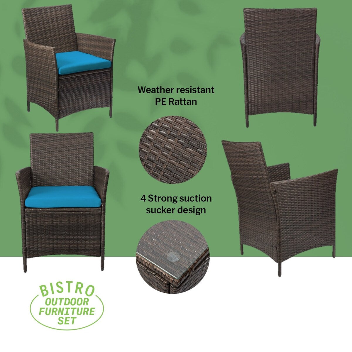 Pyramid Home Decor Rattan 3-piece Patio Bistro Set