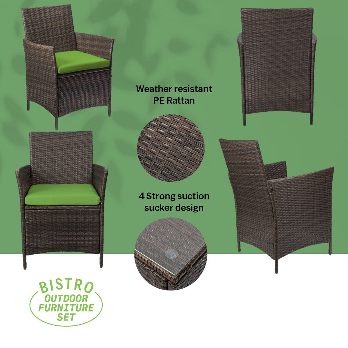 Pyramid Home Decor Rattan 3-piece Patio Bistro Set