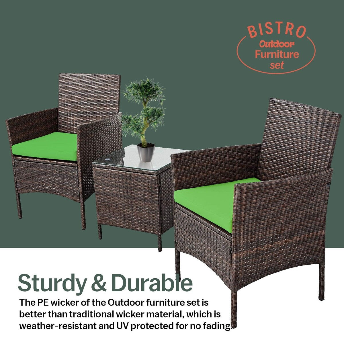Pyramid Home Decor Rattan 3-piece Patio Bistro Set