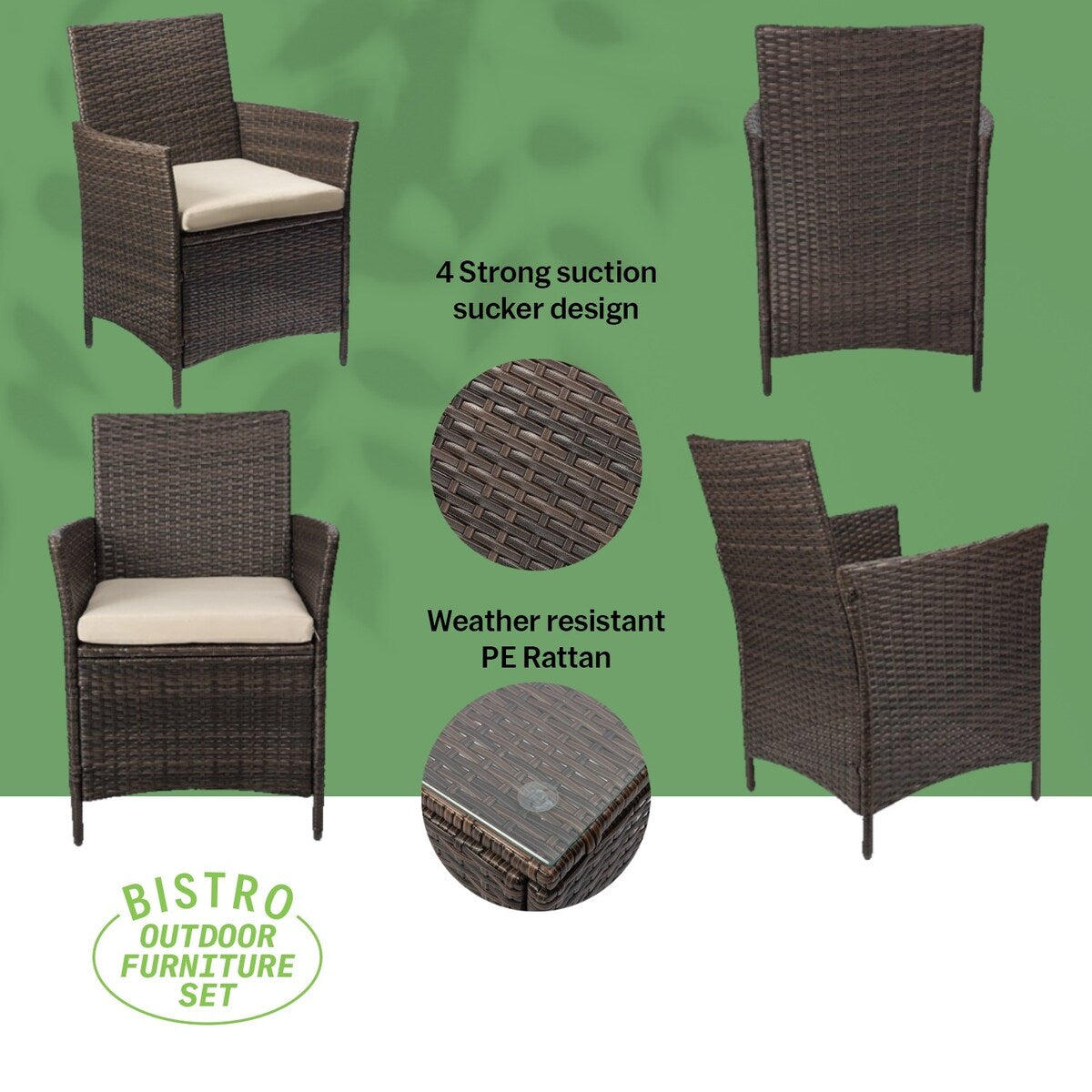 Pyramid Home Decor Rattan 3-piece Patio Bistro Set