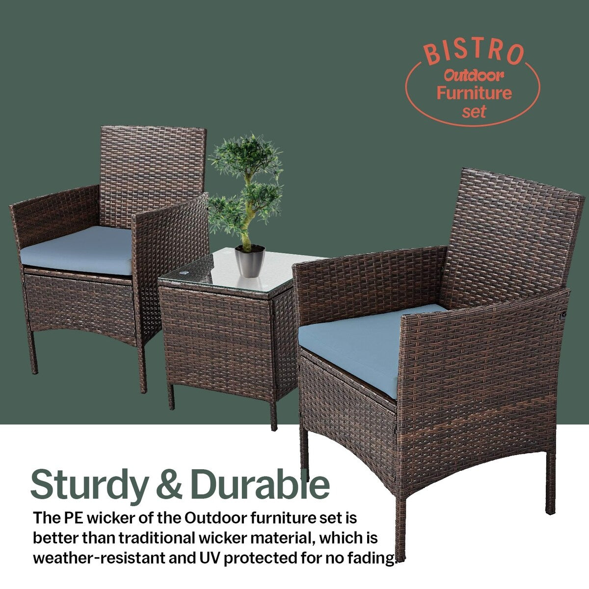 Pyramid Home Decor Rattan 3-piece Patio Bistro Set