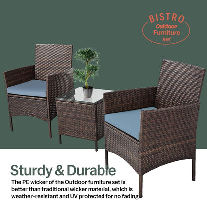 Pyramid Home Decor Rattan 3-piece Patio Bistro Set