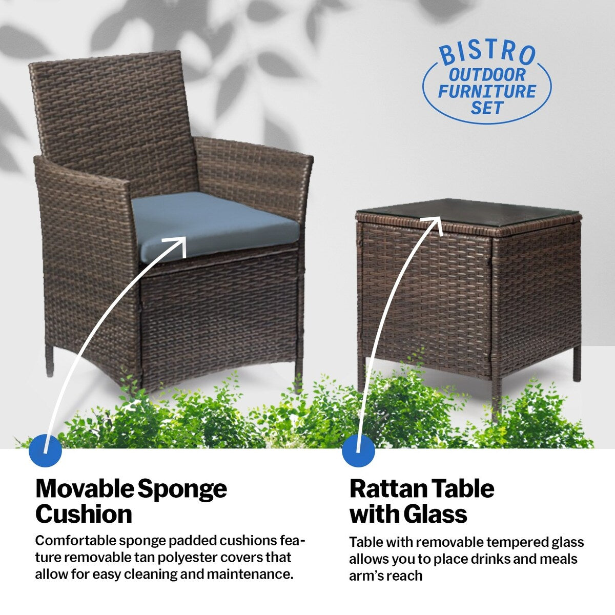 Pyramid Home Decor Rattan 3-piece Patio Bistro Set
