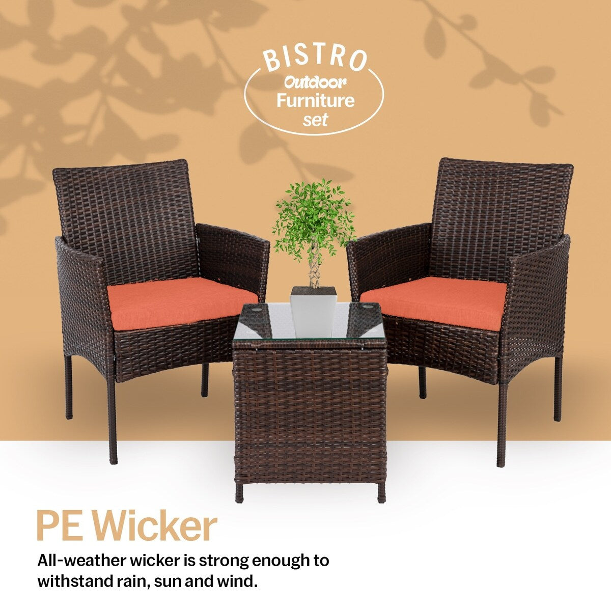 Pyramid Home Decor Rattan 3-piece Patio Bistro Set