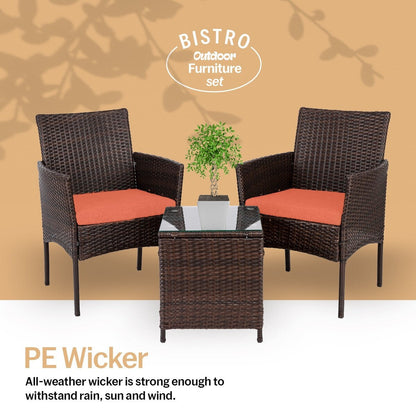 Pyramid Home Decor Rattan 3-piece Patio Bistro Set