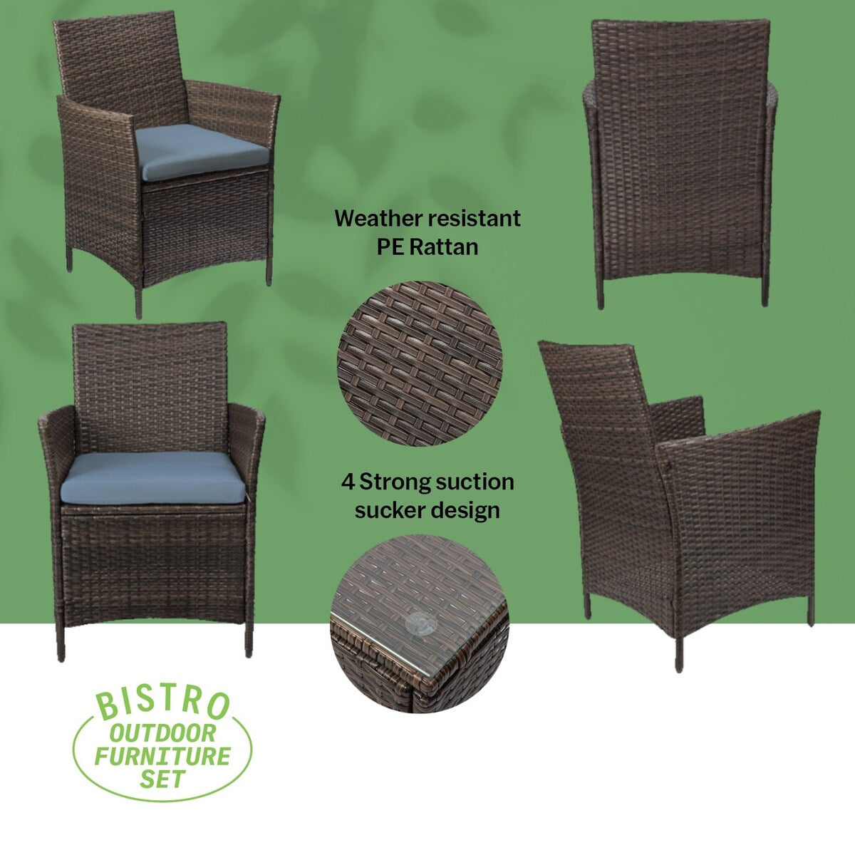 Pyramid Home Decor Rattan 3-piece Patio Bistro Set