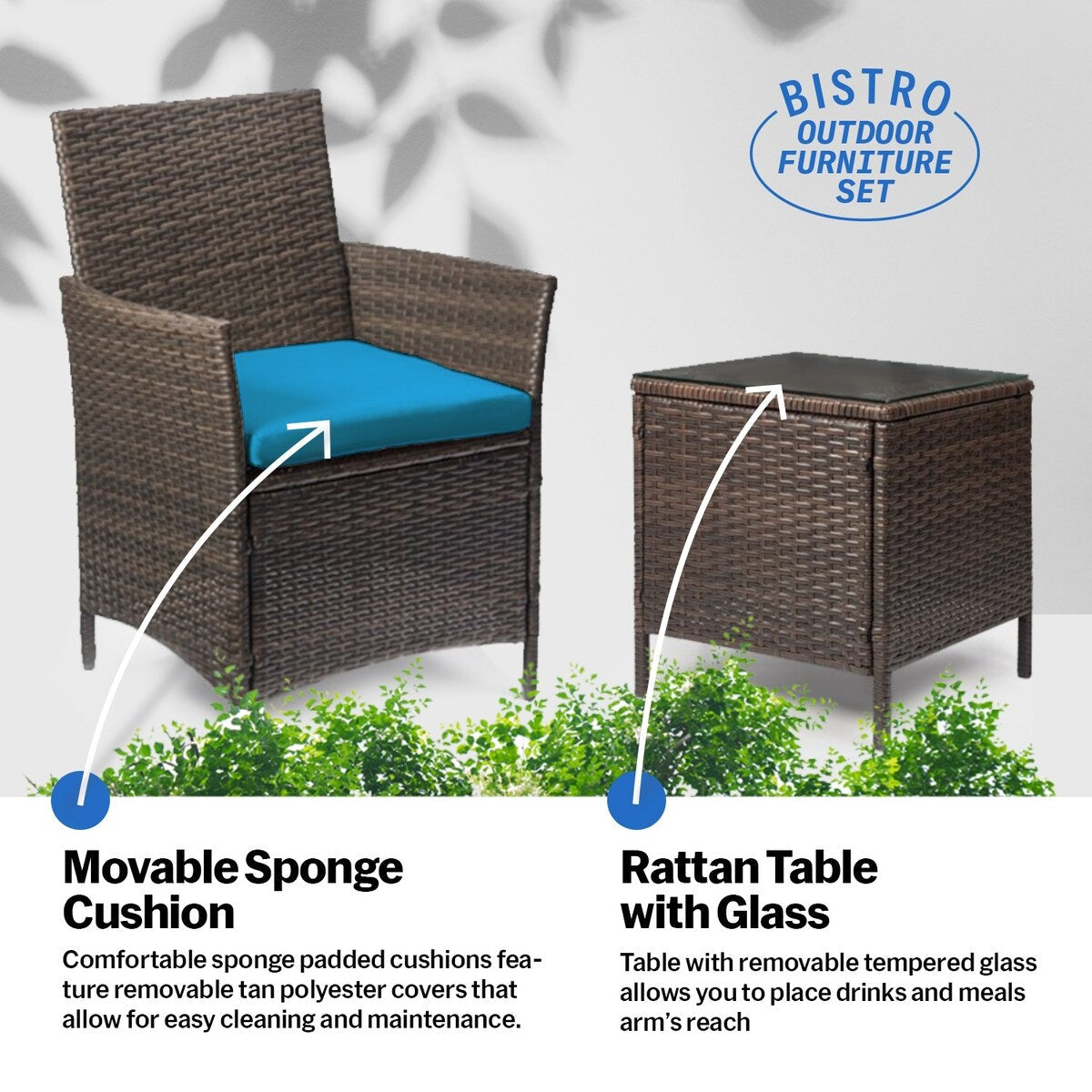 Pyramid Home Decor Rattan 3-piece Patio Bistro Set