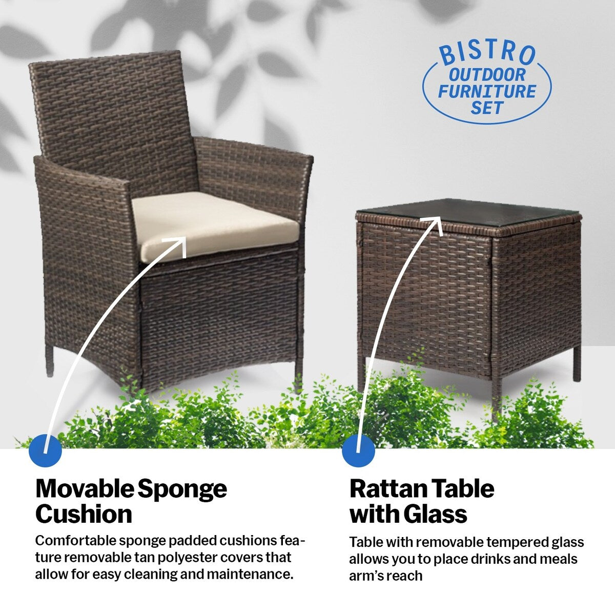 Pyramid Home Decor Rattan 3-piece Patio Bistro Set