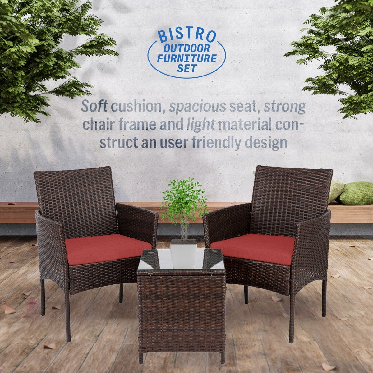 Pyramid Home Decor Rattan 3-piece Patio Bistro Set