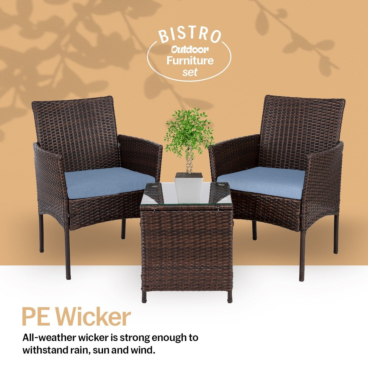 Pyramid Home Decor Rattan 3-piece Patio Bistro Set