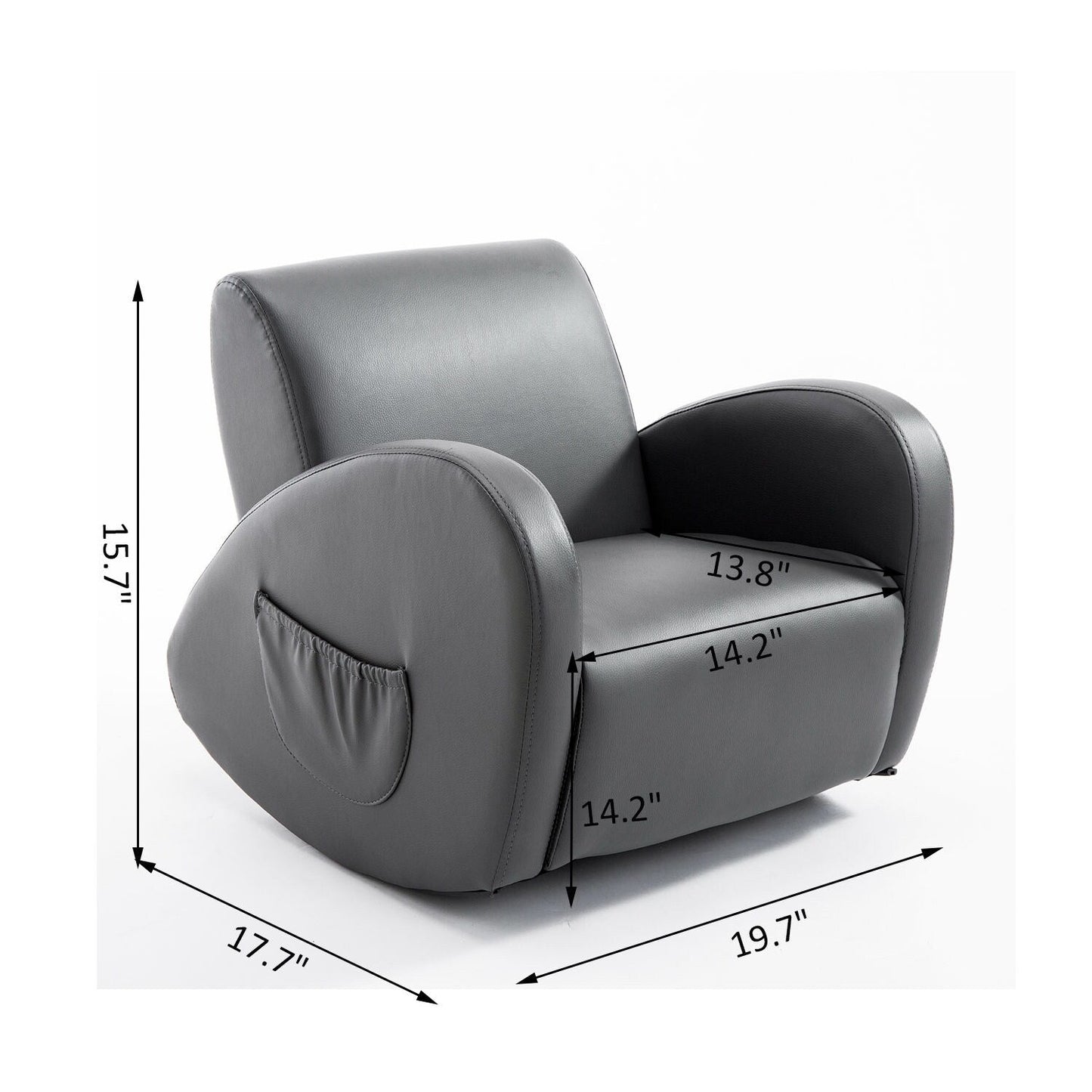 Qaba 20 Kids Sofa Rocking Base Armchair Childrens Furniture with 2 Side Pockets & a Durable PU Material, Grey