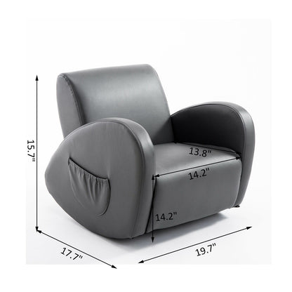 Qaba 20 Kids Sofa Rocking Base Armchair Childrens Furniture with 2 Side Pockets & a Durable PU Material, Grey