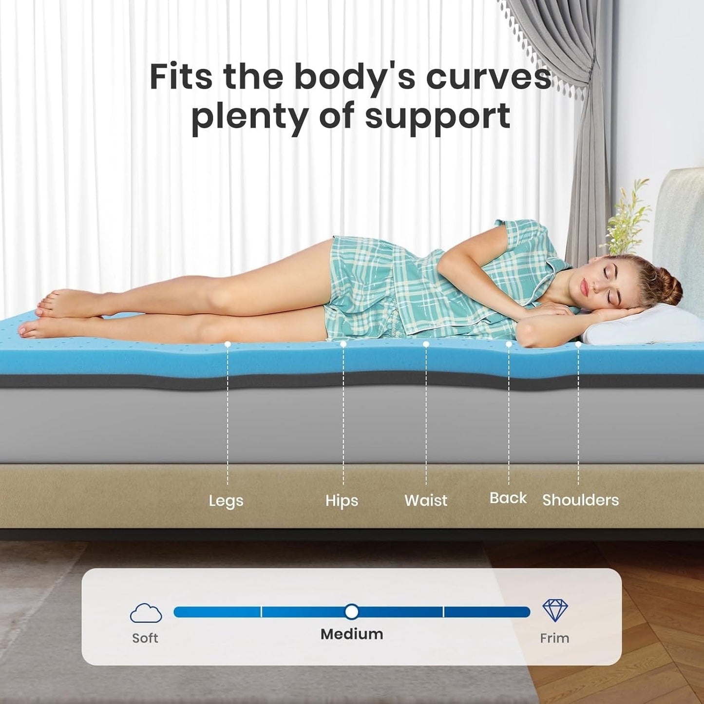 Queen Mattress Topper, 3 Inch Gel Infused Memory Foam Mattress Topper, Cooling Mattress Pad for Pressure Relief Back Pain