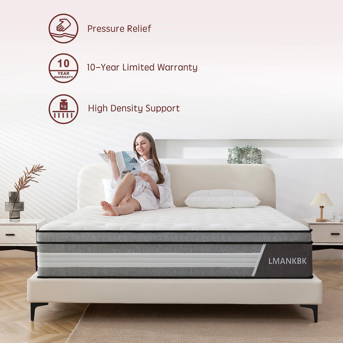 Queen Mattress, 10 Inch Innerspring Hybrid Mattress in a Box with Gel Memory Foam, Medium Firm Support,60*80*10