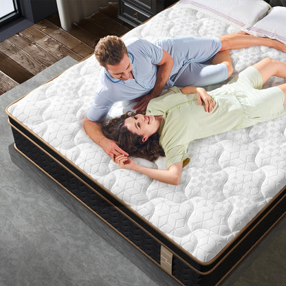 Queen Mattress, 10 Inch Plush Hybrid Mattress with Gel Memory Foam, Fiberglass-Free Mattress in a Box