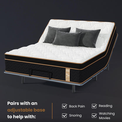 Queen Mattress, 10 Inch Plush Hybrid Mattress with Gel Memory Foam, Fiberglass-Free Mattress in a Box