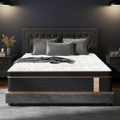 Queen Mattress, 10 Inch Plush Hybrid Mattress with Gel Memory Foam, Fiberglass-Free Mattress in a Box