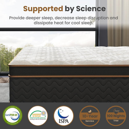 Queen Mattress, 10 Inch Plush Hybrid Mattress with Gel Memory Foam, Fiberglass-Free Mattress in a Box