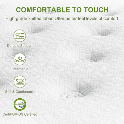 Queen Mattress, 14 Inch Hybrid Mattress in a Box with Gel Memory Foam and Pocket Springs, Pressure Relief & Motion Isolation
