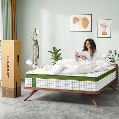 Queen Mattress, 14 Inch Hybrid Mattress in a Box with Gel Memory Foam and Pocket Springs, Pressure Relief & Motion Isolation