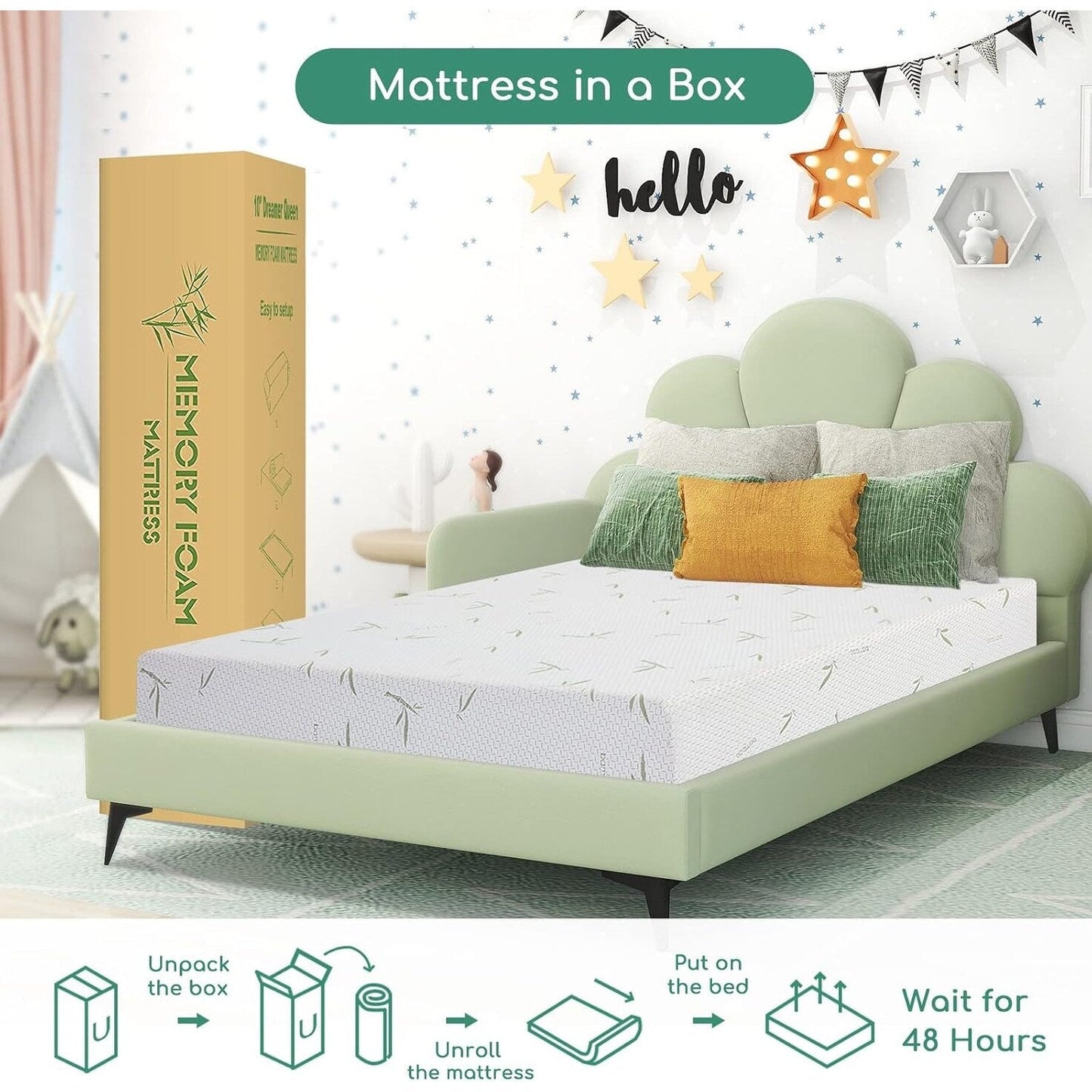 Queen Mattress, 6 Inch Memory Foam, Breathable Bamboo Cover, Medium Firm Green Tea Gel