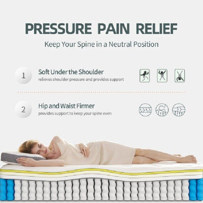 Queen Mattress,10 Inch Hybrid Tight top Mattress, Memory Foam Pocket Spring Mattress Sleep Supportive & Pressure Relief