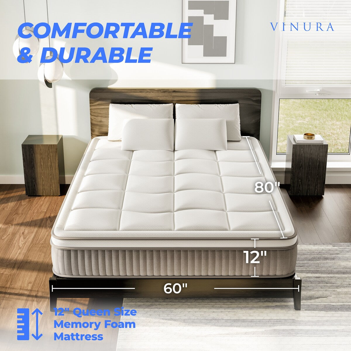 Queen Size Mattress with Cooling Gel - Memory Foam 12 Inch