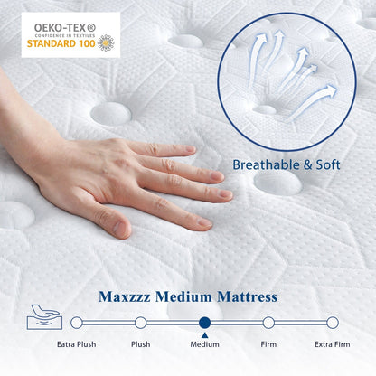 Queen Size Mattress, 10 Inch Queen Hybrid Mattresses in A Box Pressure Relief & Supportive,Cooling Memory Foam & Pocket Coils