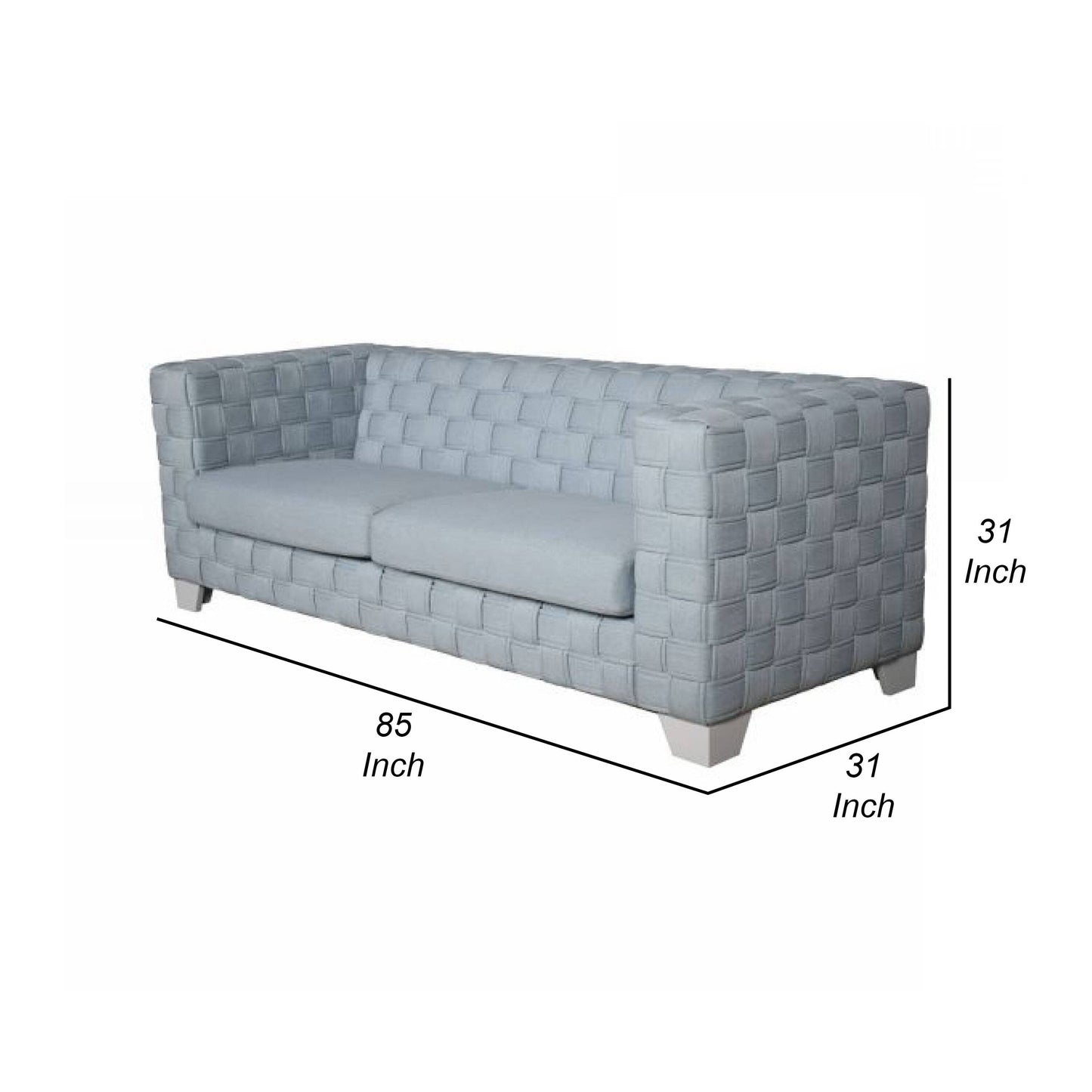 Reah Sofa, Knitted Light Blue Chenille, White Composite Wood, 85 Inch
