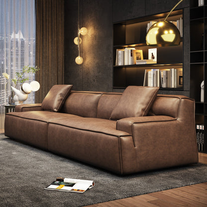 Recessed Arms Couch Leather Upholstered Sofa for Living Room-110.2W - 110.2 x 28.35
