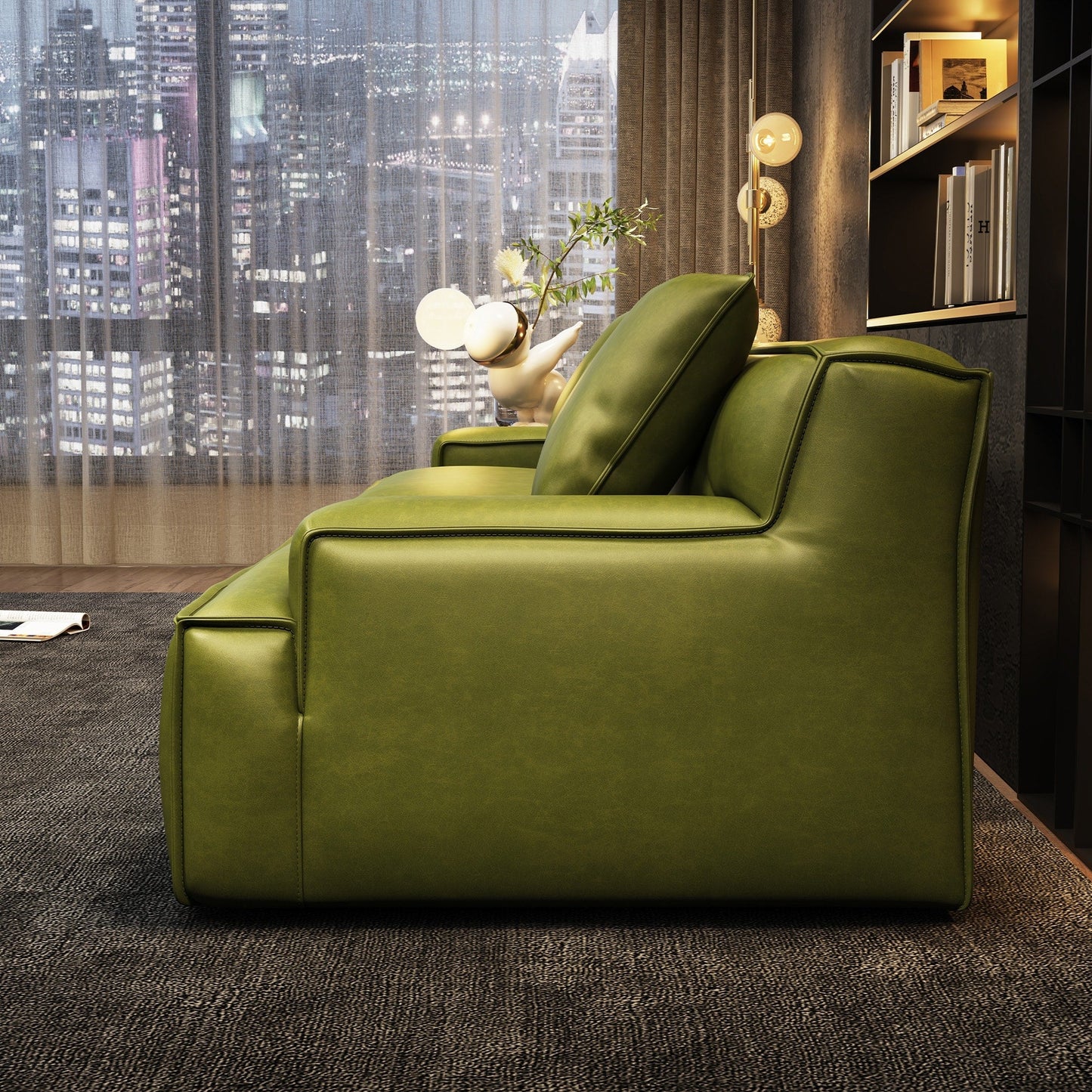 Recessed Arms Couch Leather Upholstered Sofa for Living Room-110.2W - 110.2 x 28.35