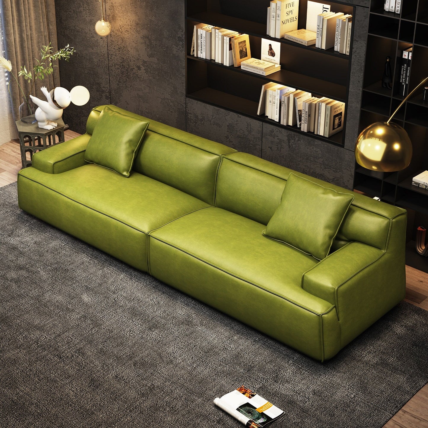 Recessed Arms Couch Leather Upholstered Sofa for Living Room-110.2W - 110.2 x 28.35