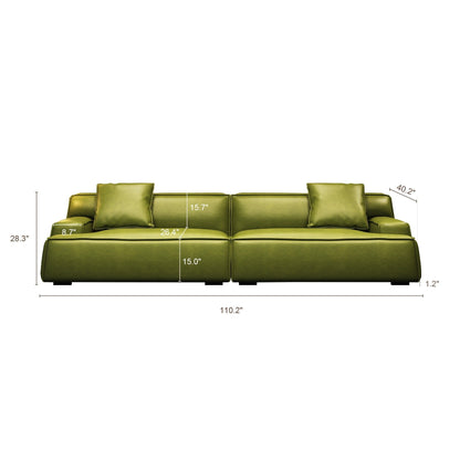 Recessed Arms Couch Leather Upholstered Sofa for Living Room-110.2W - 110.2 x 28.35