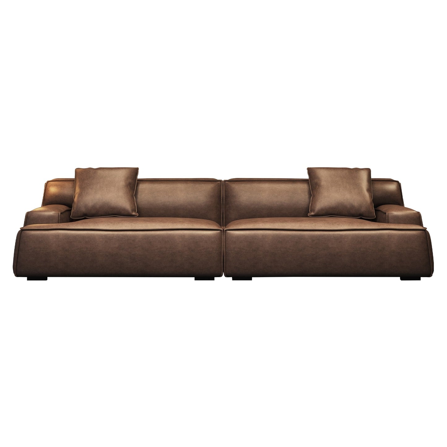 Recessed Arms Couch Leather Upholstered Sofa for Living Room-110.2W - 110.2 x 28.35