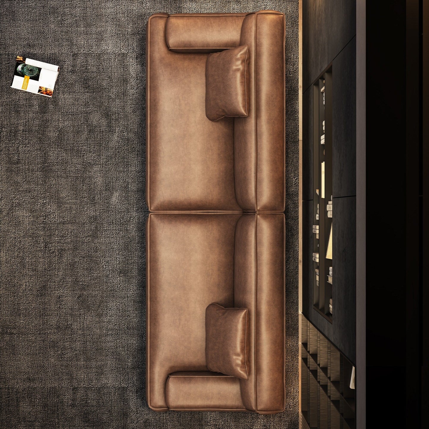 Recessed Arms Couch Leather Upholstered Sofa for Living Room-110.2W - 110.2 x 28.35