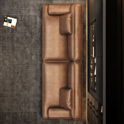 Recessed Arms Couch Leather Upholstered Sofa for Living Room-110.2W - 110.2 x 28.35