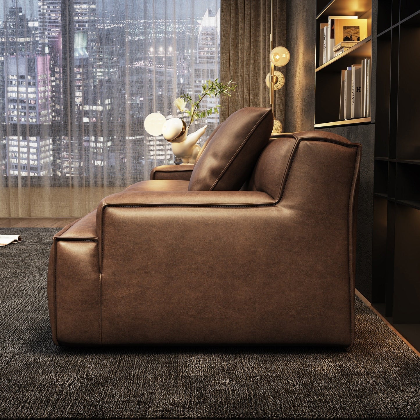 Recessed Arms Couch Leather Upholstered Sofa for Living Room-110.2W - 110.2 x 28.35