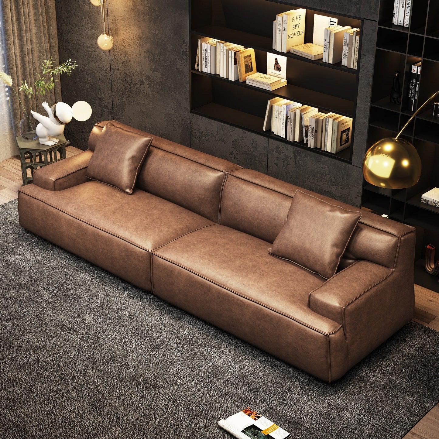 Recessed Arms Couch Leather Upholstered Sofa for Living Room-110.2W - 110.2 x 28.35