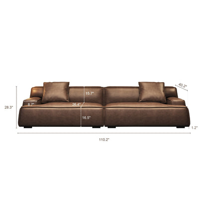 Recessed Arms Couch Leather Upholstered Sofa for Living Room-110.2W - 110.2 x 28.35