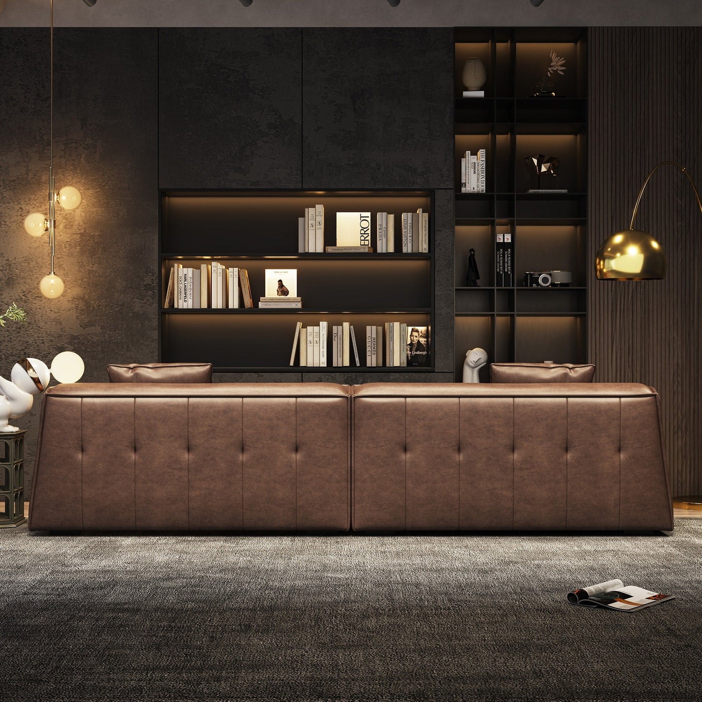 Recessed Arms Couch Leather Upholstered Sofa for Living Room-110.2W - 110.2 x 28.35