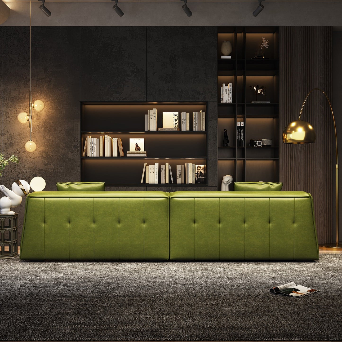 Recessed Arms Couch Leather Upholstered Sofa for Living Room-110.2W - 110.2 x 28.35